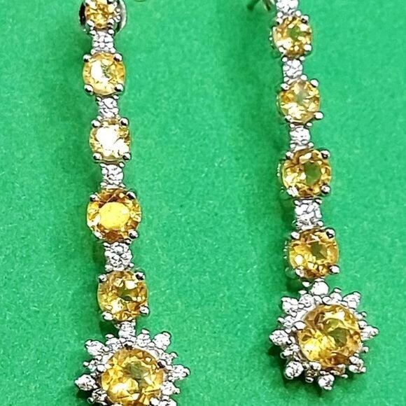 Natural Yellow Citrine 6mm & Cz 925 Sterling Silver‎ Earrings - Picture 7 of 7